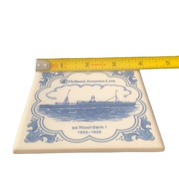 Vintage Holland America Line Delft SS Noordam I 1902-1928 Ceramic Tile Coaster - Picture 6 of 7